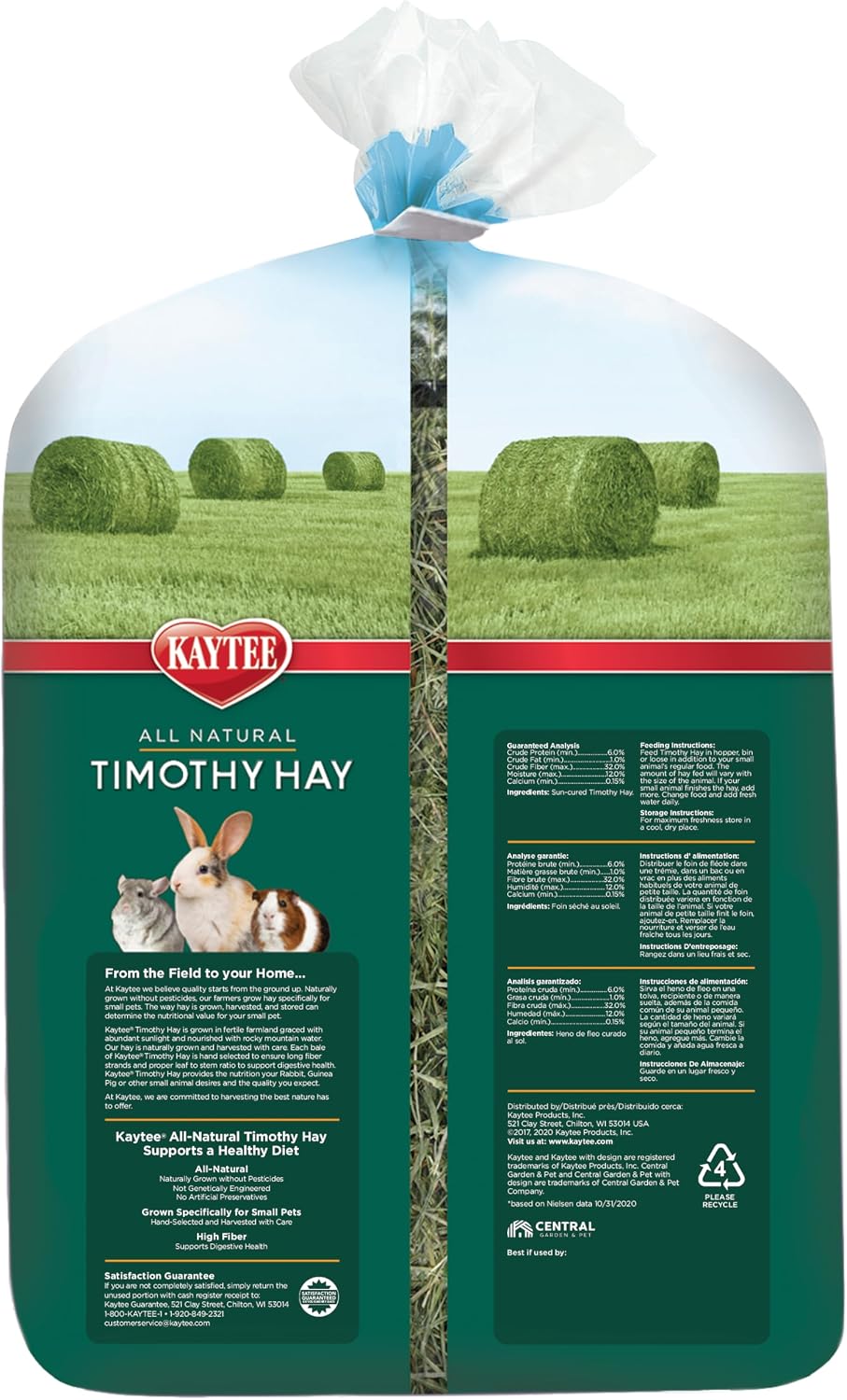 Kaytee Timothy Hay, High Fiber for Rabbits, Guinea Pigs, 48 Ounces