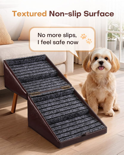 Dog Stairs for Small Dogs Faux Leather Foldable Pet Ramp and Ottoman