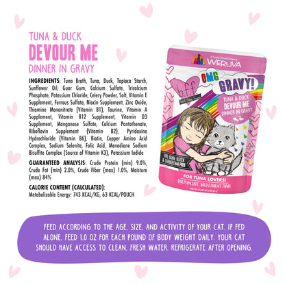 Weruva B.F.F. OMG - Best Feline Friend Oh My Gravy! Tuna & Chicken Charm Me with Tuna & Chicken in Gravy Cat Food, 3oz Pouch (Pack of 48)