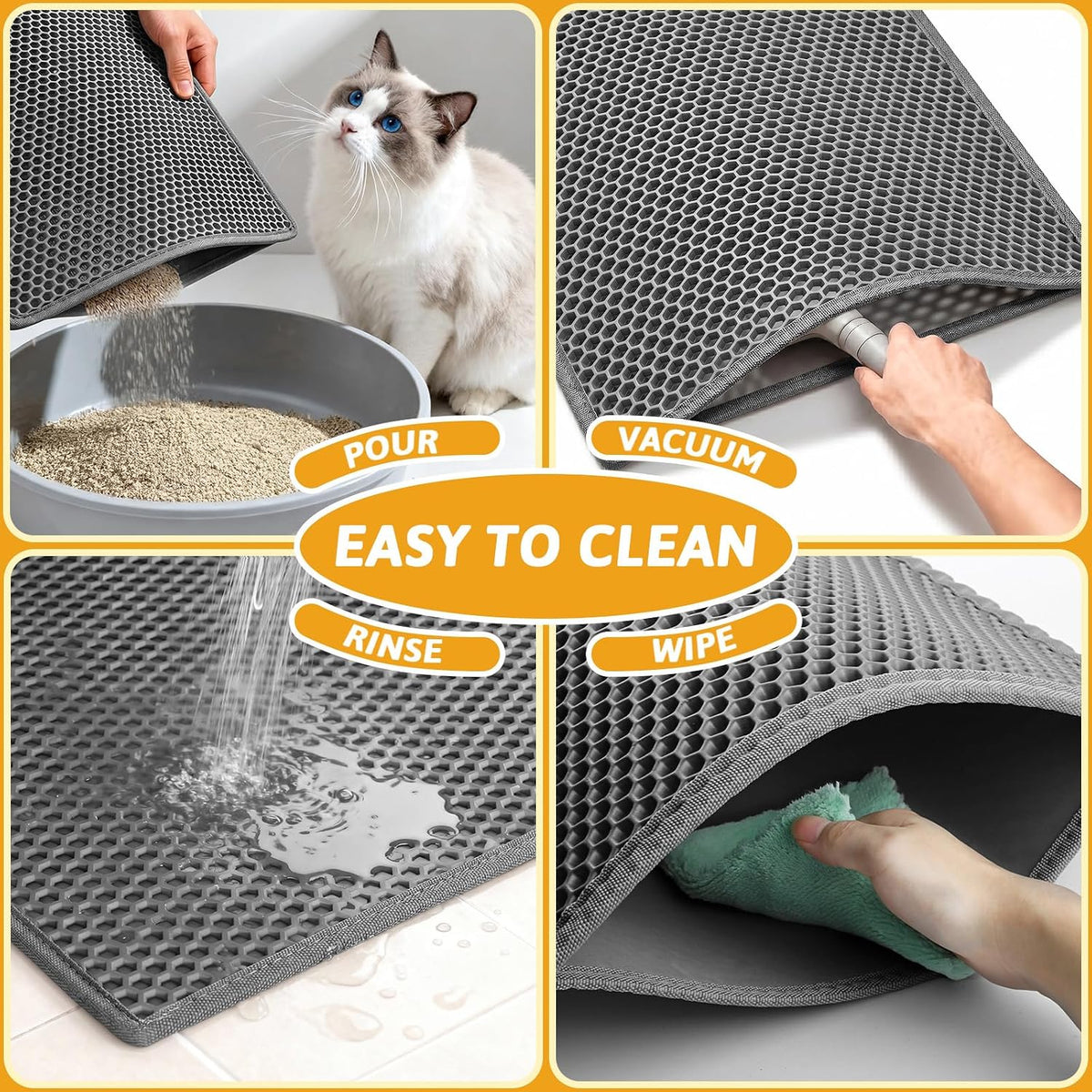 Pieviev Cat Litter Mat, Double-Layer Waterproof Litter Trap, 24" x 15" Gray