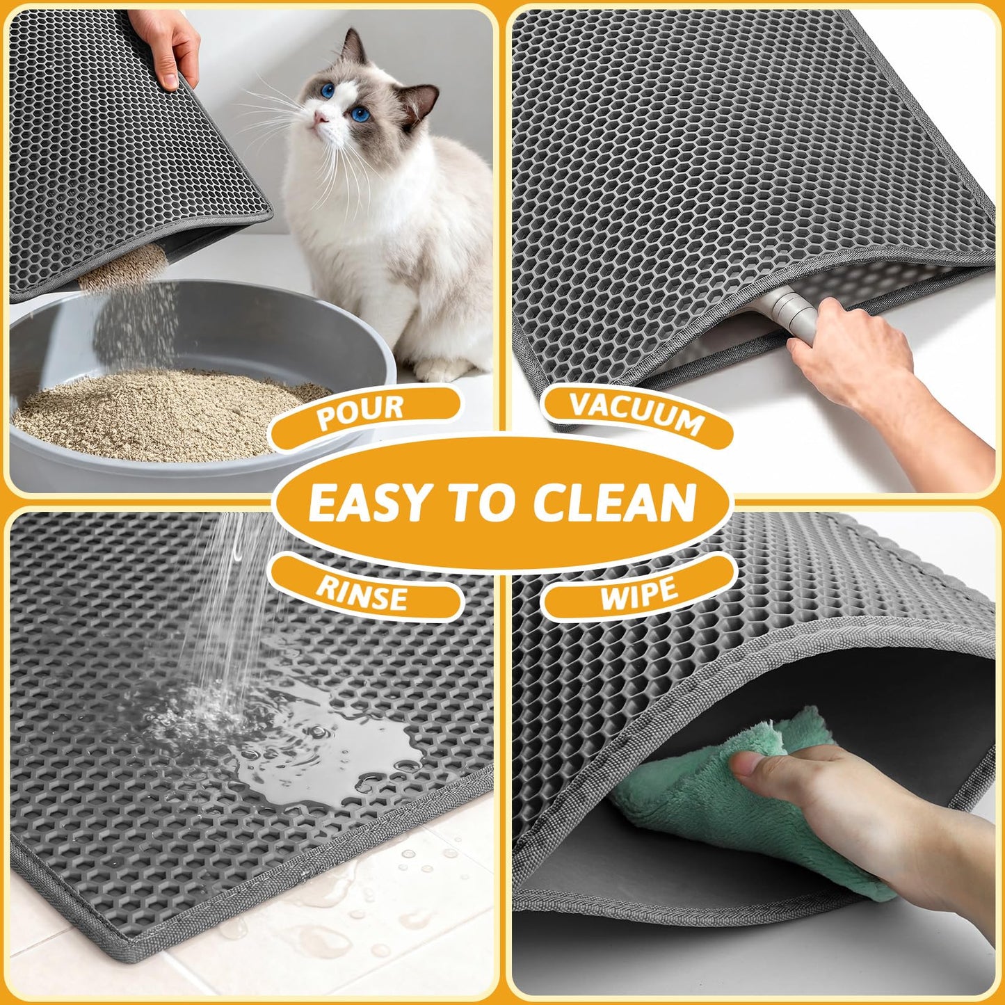 Pieviev Litter Mat, Double-Layer Waterproof Trapping Mat, 24" x 15" Black
