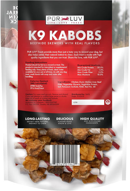 Pur Luv Dog Treats, K9 Kabobs Made with Real Chicken and Duck, 12 Ounces, Dog Snacks, Healthy, Easily Digestible, Long-Lasting, High Protein Treat, Satisfies Urge to Chew (Pack of 12)