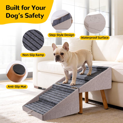 Dog Stairs for Small Dogs Faux Leather Foldable Pet Ramp and Ottoman