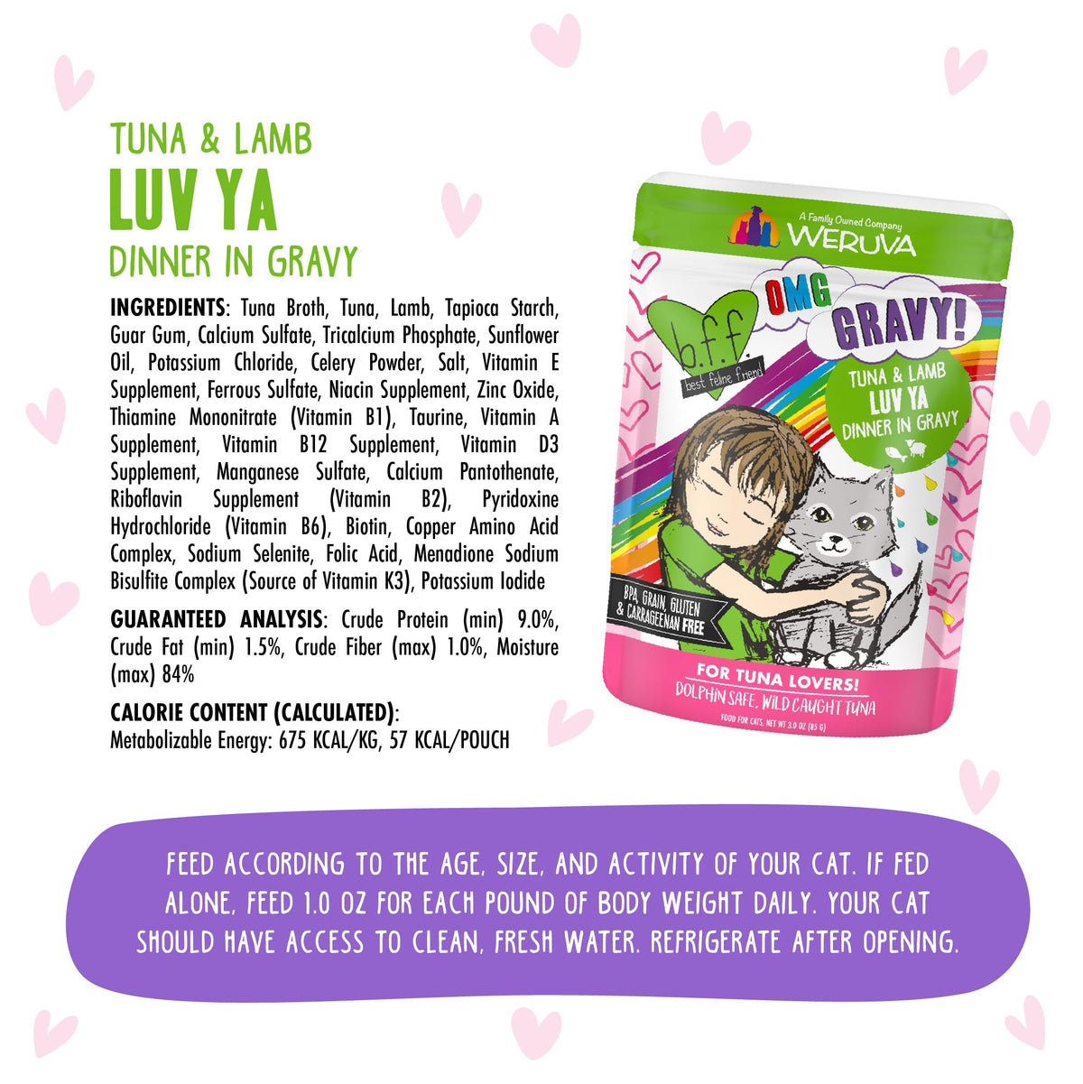 Weruva B.F.F. OMG - Best Feline Friend Oh My Gravy! Tuna & Chicken Charm Me with Tuna & Chicken in Gravy Cat Food, 3oz Pouch (Pack of 48)