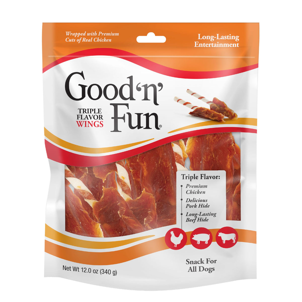 Good 'n' Fun Wings Long-Lasting Dog Treat Made With Real Protein, 12 oz