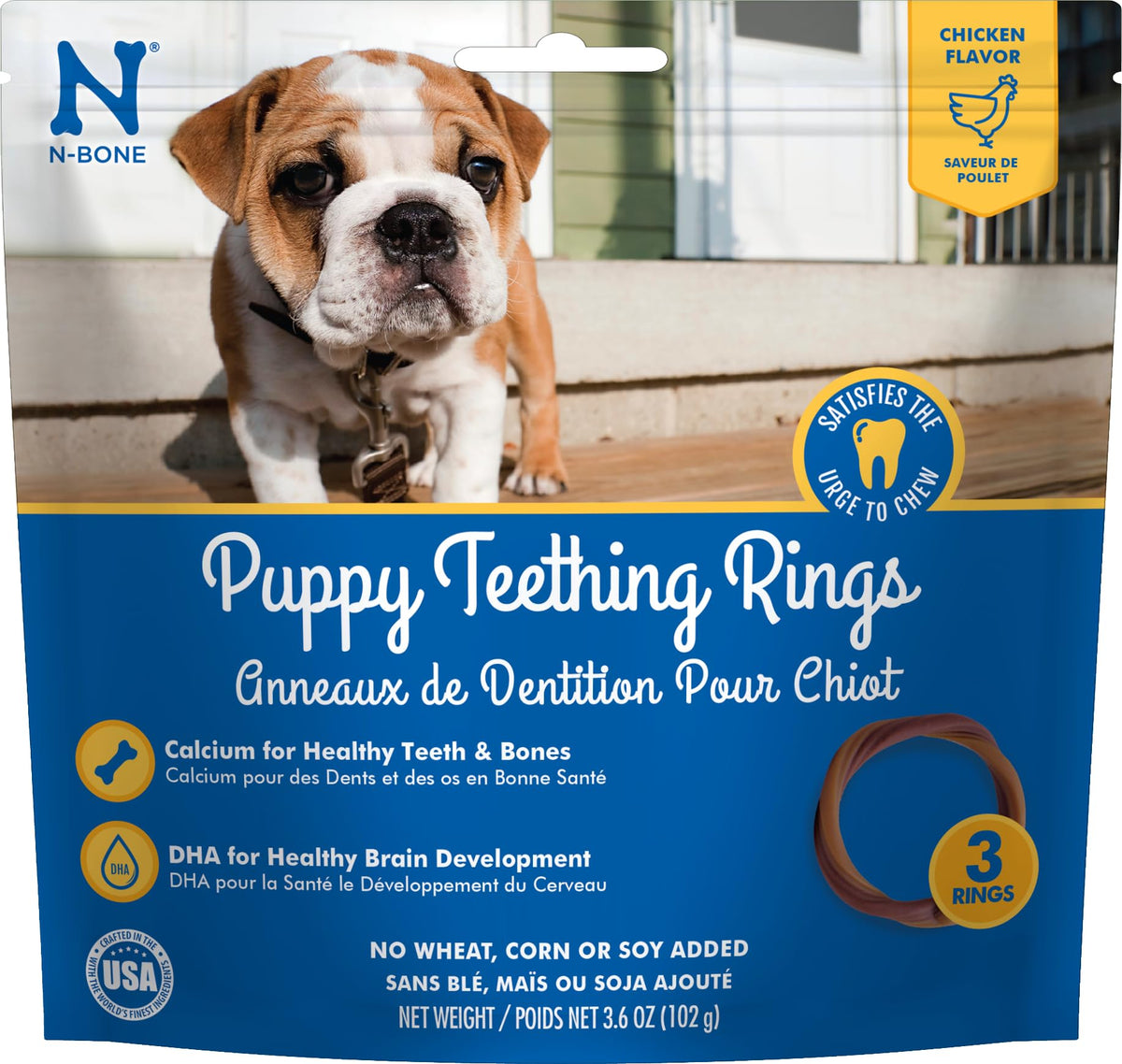 N-Bone Puppy Teething Rings, Chicken Flavor, Natural Puppy Teething Chews & Chew Treats, Helps Soothe Teething Gums, Calcium Enriched, 6 Rings