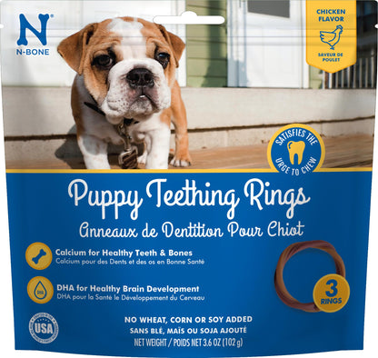 N-Bone Puppy Teething Rings, Chicken Flavor, Natural Puppy Teething Chews & Chew Treats, Helps Soothe Teething Gums, Calcium Enriched, 6 Rings