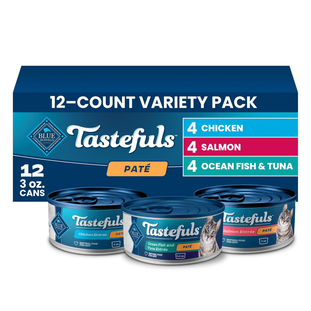 Blue Buffalo Wilderness Variety Pack Adult Paté Wet Cat Food, 3 oz, 12 ct