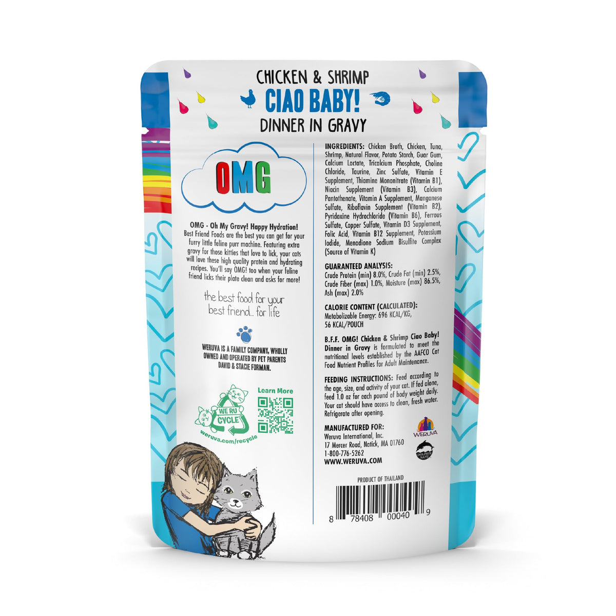Weruva B.F.F. OMG - Best Feline Friend Oh My Gravy! Tuna & Chicken Charm Me with Tuna & Chicken in Gravy Cat Food, 3oz Pouch (Pack of 48)