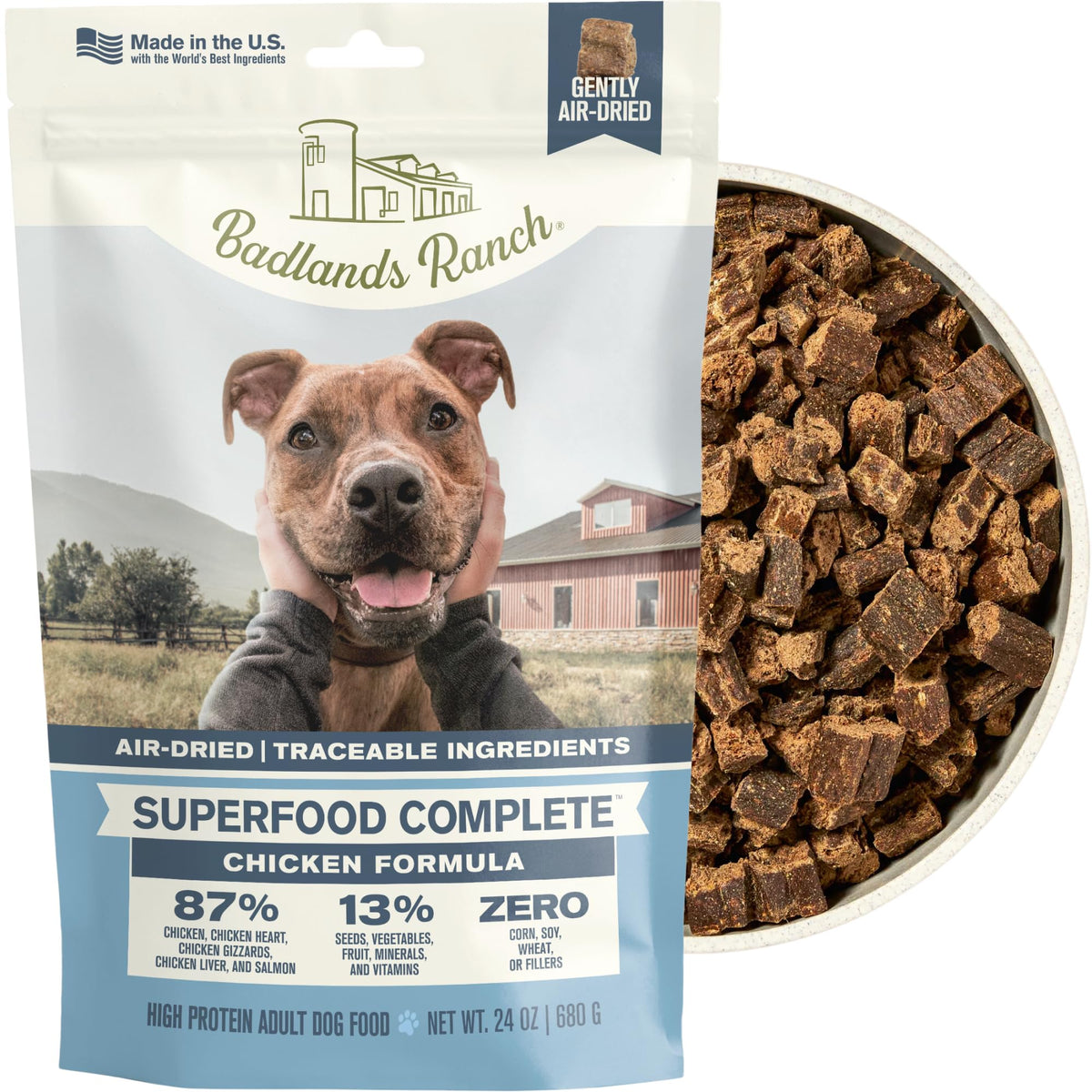 BADLANDS RANCH Air-Dried Beef & Bison Dog Food, 87% Meat, 24 oz