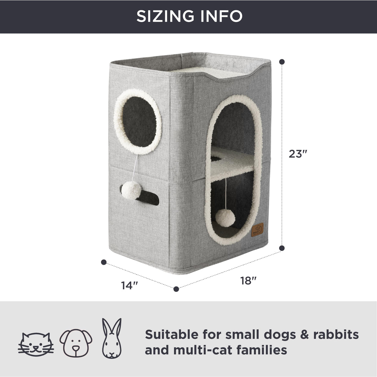 Bedsure Cat House Bed for Indoor Cats with Fluffy Ball and Scratch Pad,Grey