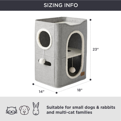 Bedsure Cat House Bed for Indoor Cats with Fluffy Ball and Scratch Pad,Grey