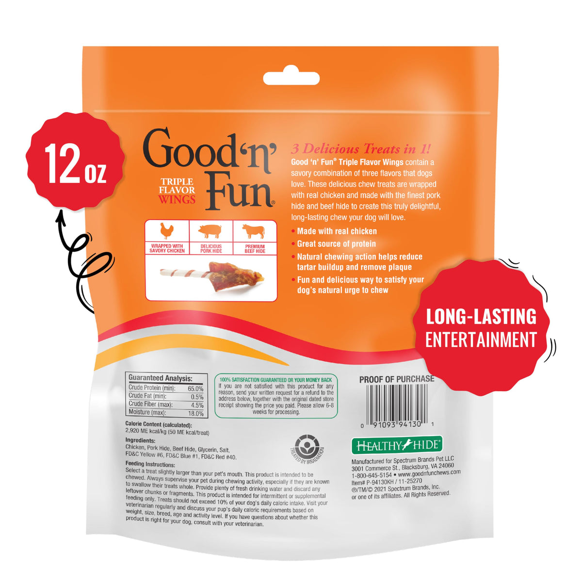 Good 'n' Fun Wings Long-Lasting Dog Treat Made With Real Protein, 12 oz