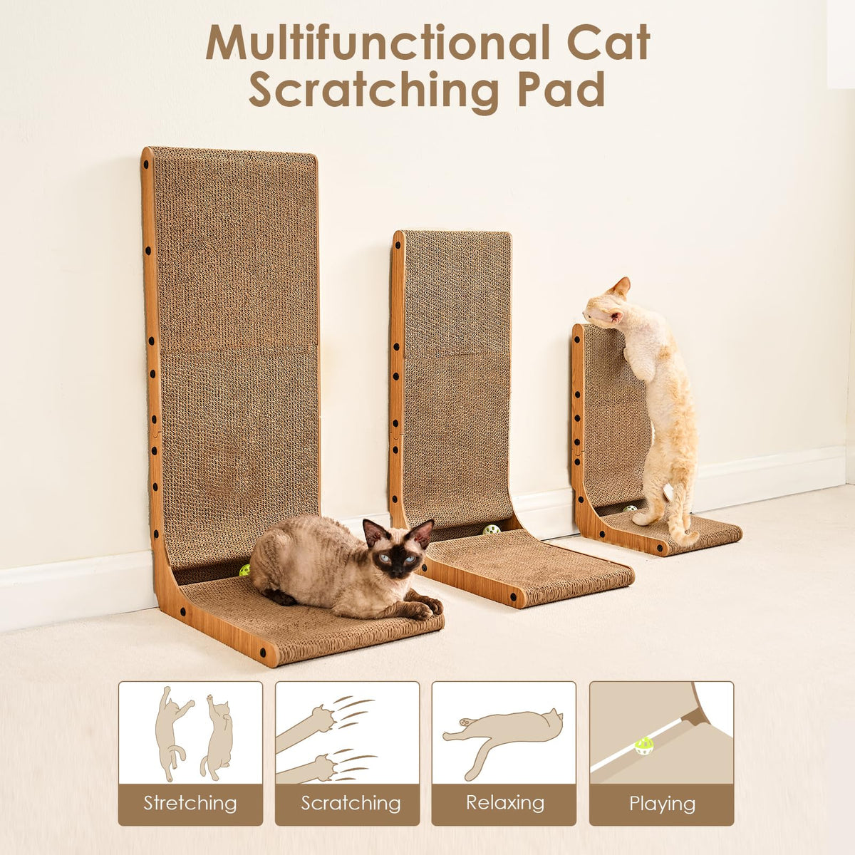 EHEYCIGA Cardboard Cat Scratcher for Indoor Cats, 32 Inch, Brown
