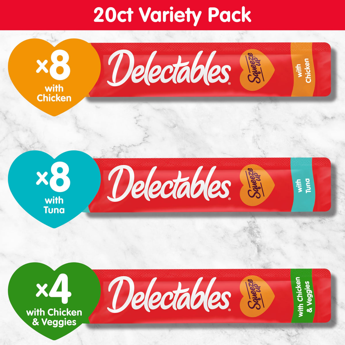 Delectables Squeeze Up Variety Pack, Creamy Squeezable Puree, Lickable Wet Cat Treats, Grain Free, No Added Fillers, No by-Products, No Added Preservatives, 0.5 Ounces Tube, 72 Tubes Total