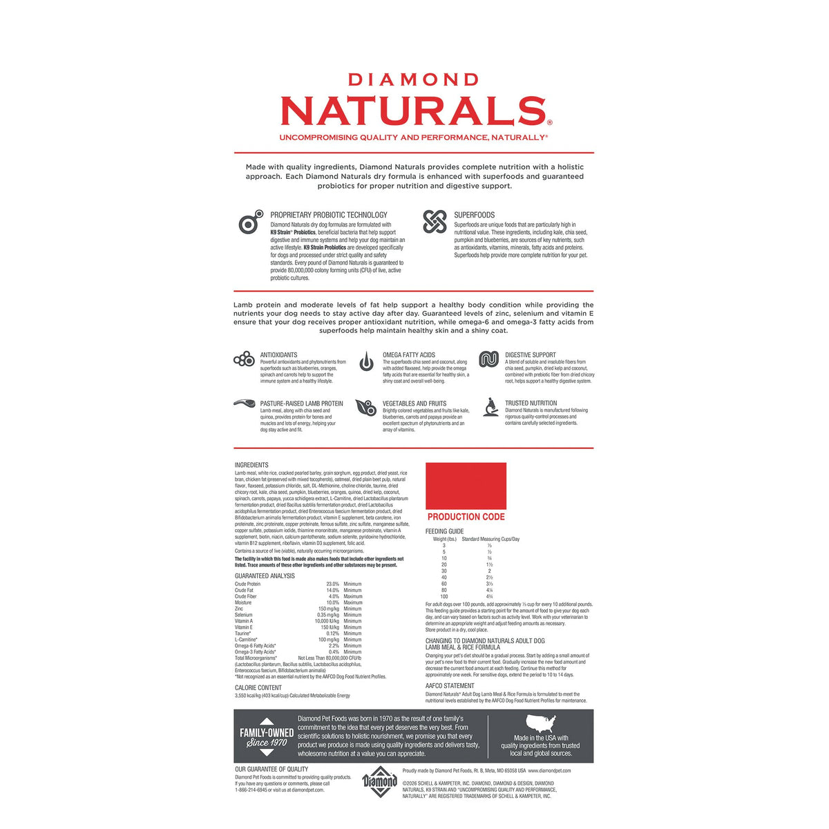 Diamond Naturals Small Breed Adult Dry Dog Food, Lamb & Rice, 18lb
