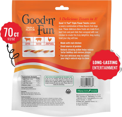 Good 'n' Fun Twists Long-Lasting Dog Treat Made With Real Protein, 70 Count