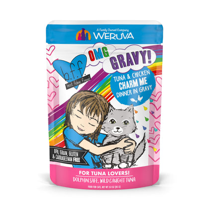 Weruva B.F.F. OMG - Best Feline Friend Oh My Gravy! Tuna & Chicken Charm Me with Tuna & Chicken in Gravy Cat Food, 3oz Pouch (Pack of 48)