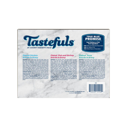 Blue Buffalo Tastefuls Wet Cat Food, Made with Natural Ingredients, Tuna and Chicken Flaked Entrées in Gravy, 3oz Cans, 4-Count Variety Pack Trial Size