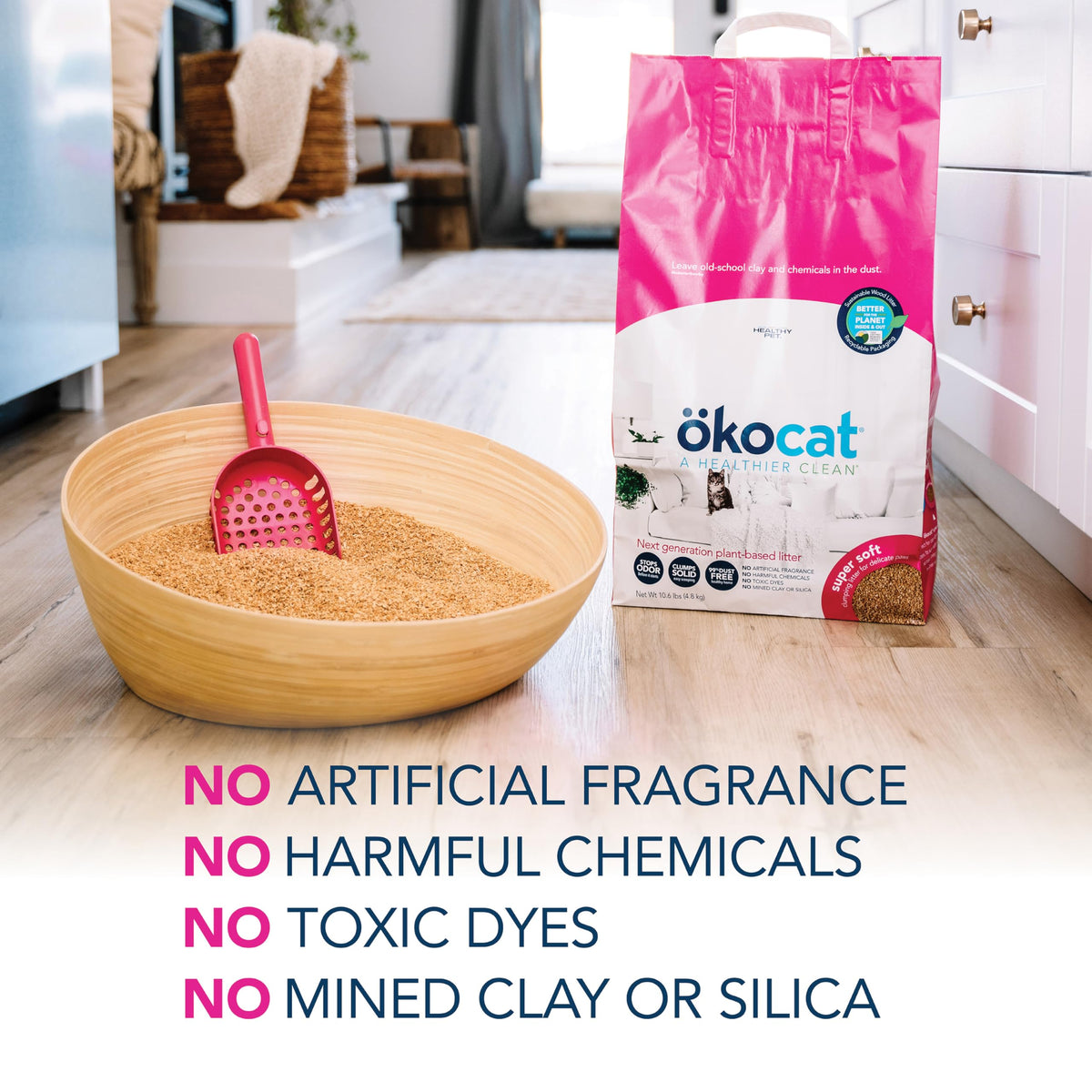 ökocat Low Tracking Natural Wood Clumping Cat Litter, Odor Control 14 Lbs