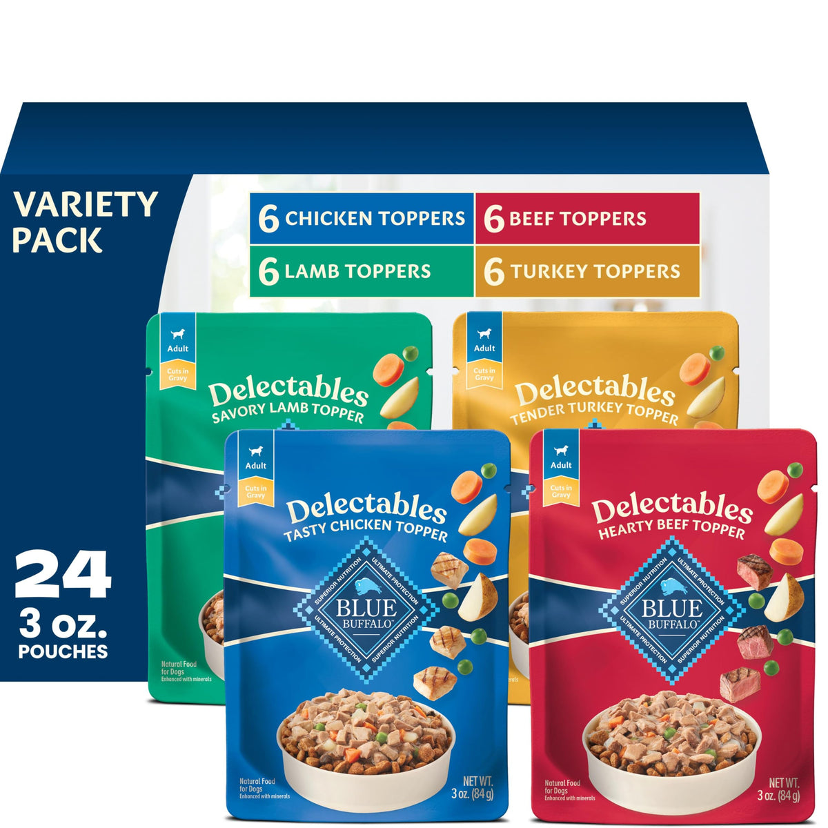 Blue Buffalo Delectables Variety Pack Dog Food Topper, 3 oz, 12 ct