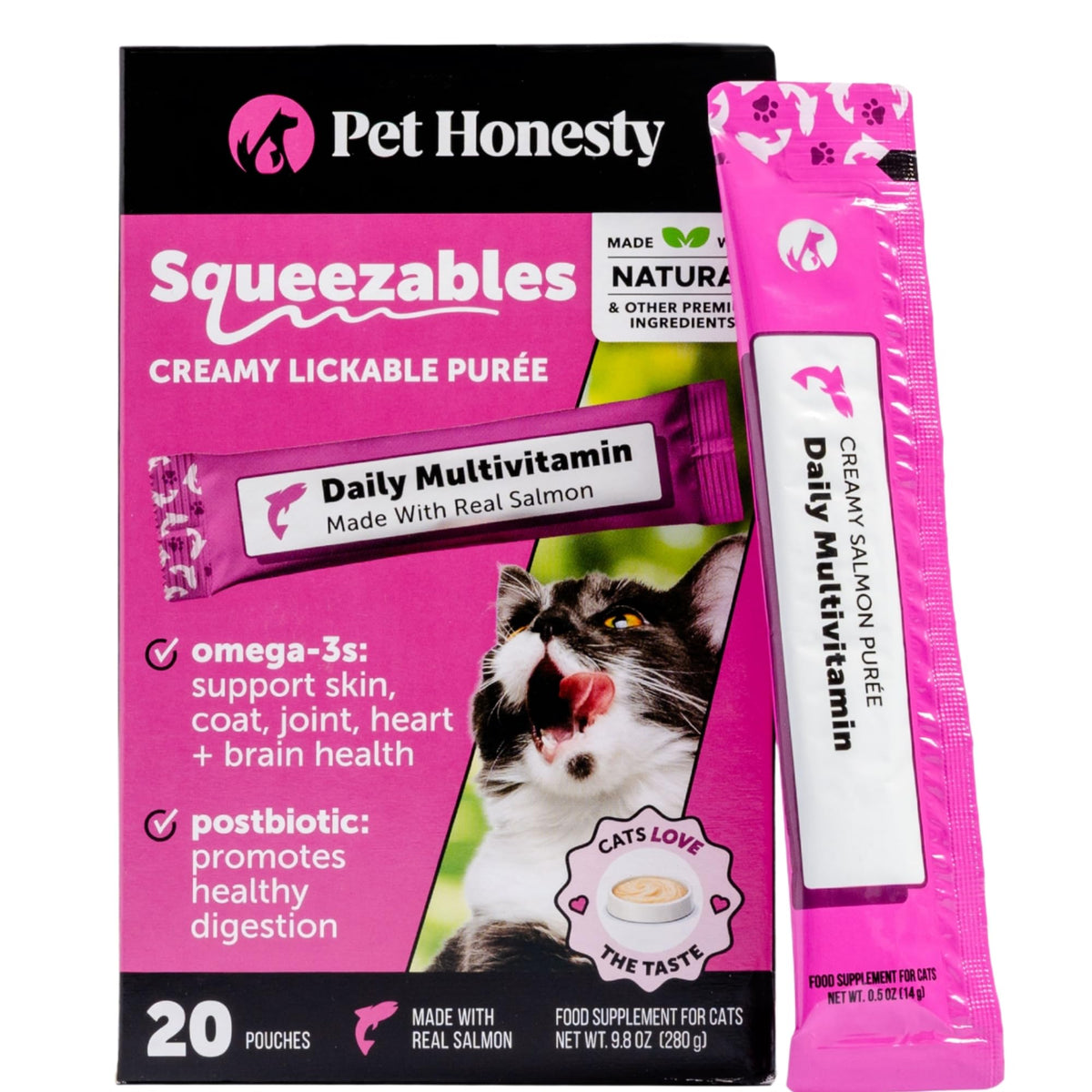 Pet Honesty Vet Backed Cat Multivitamin Lickable Puree, Salmon, 40 Ct