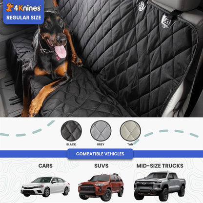4Knines Heavy-Duty Rear Seat Cover for Dogs - Fitted, Black Reg