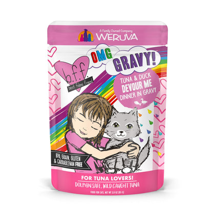 Weruva B.F.F. OMG - Best Feline Friend Oh My Gravy! Tuna & Chicken Charm Me with Tuna & Chicken in Gravy Cat Food, 3oz Pouch (Pack of 48)