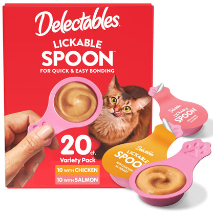 Delectables Lickable Spoon Handheld Wet Cat Treats Made with Real Tuna, Creamy Puree, Mess Free, Quick & Easy, Grain-Free, No Added Fillers, No Added Preservatives, Variety Pack 40ct