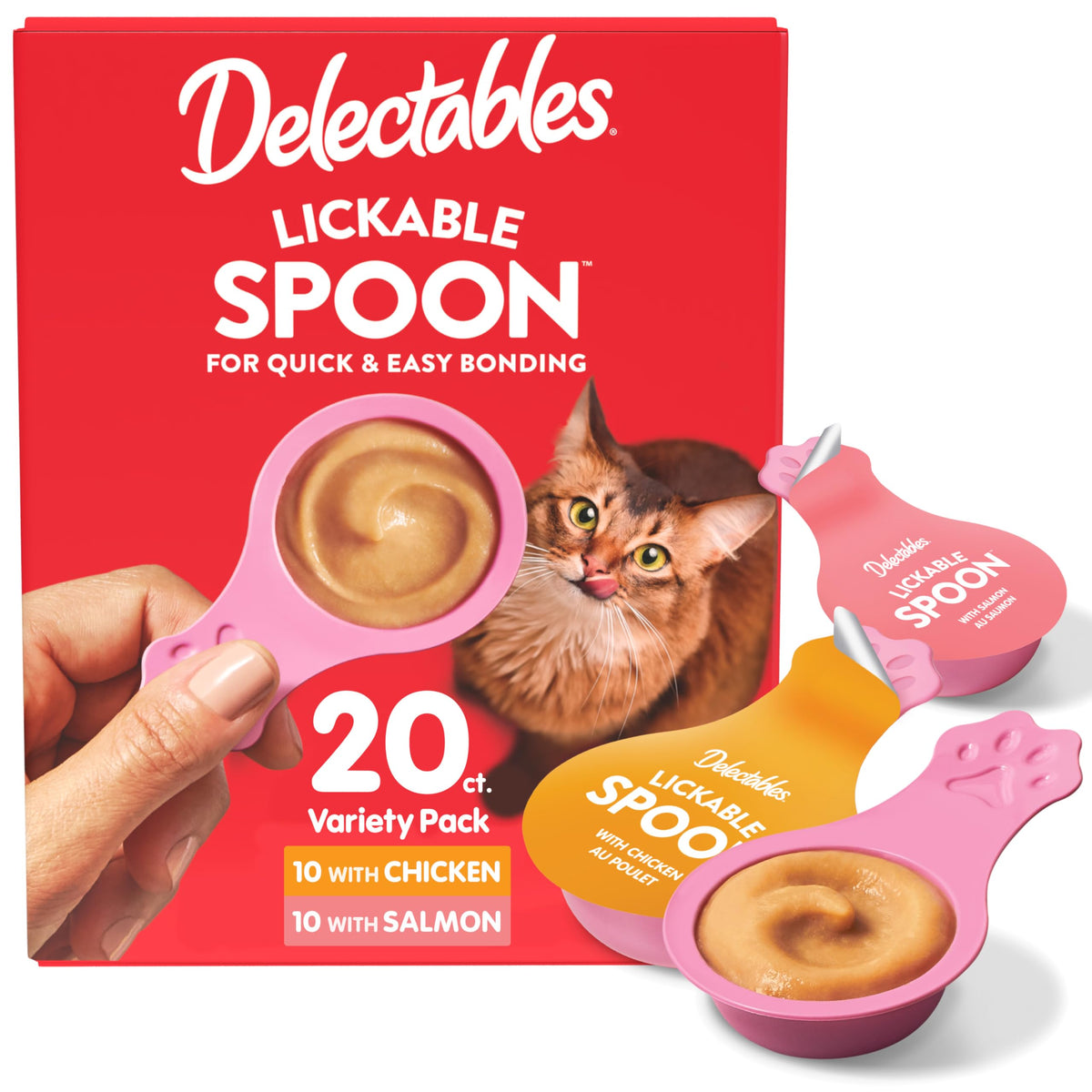 Delectables Lickable Spoon Handheld Wet Cat Treats Made with Real Salmon, Quick & Easy Creamy Puree, Mess Free, Grain-Free, No Added Fillers, No by-Products, No Added Preservatives, Salmon 32ct