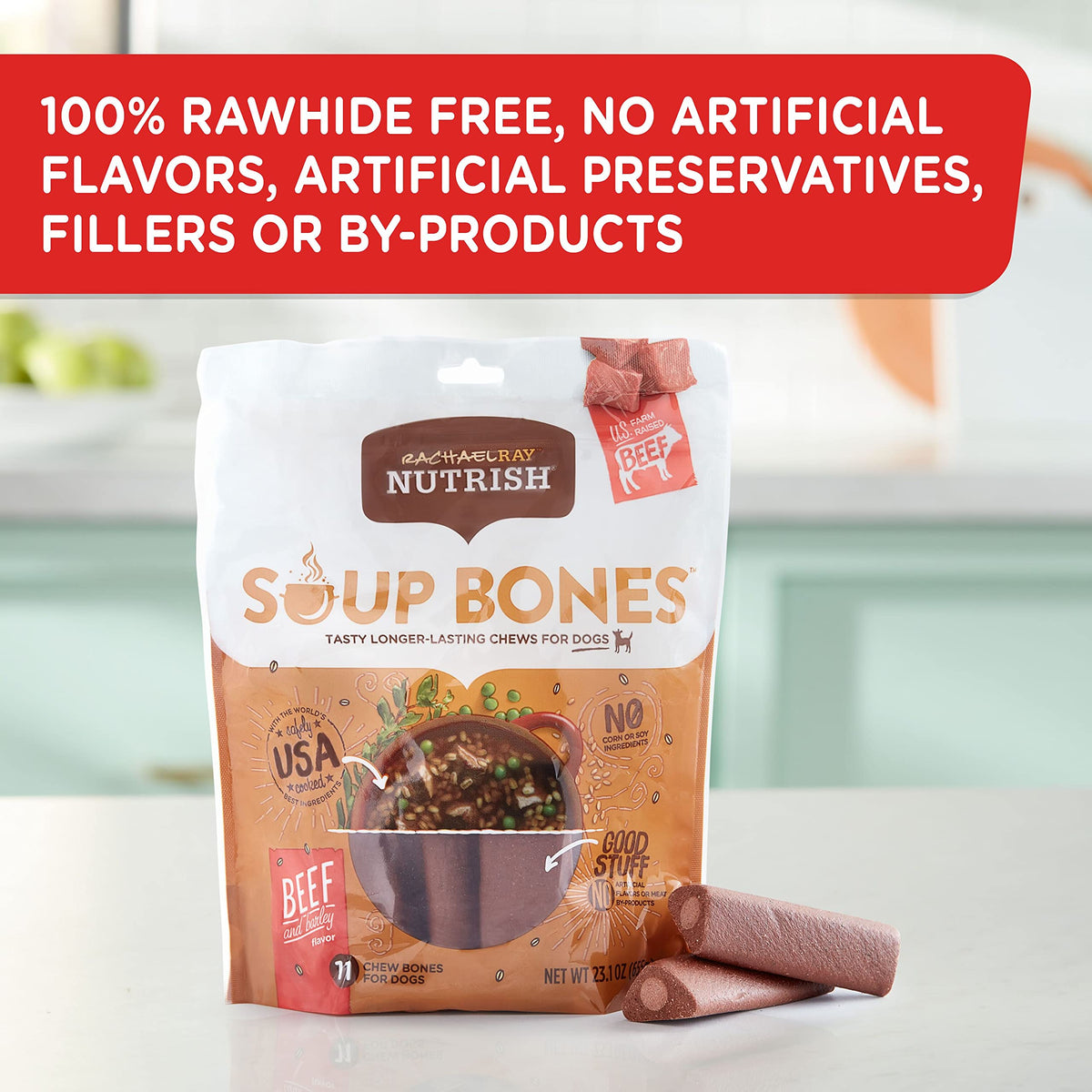Nutrish Soup Bones Beef Dog Chews, 23.1 oz. Bag (11 Treats) (Rachael Ray)