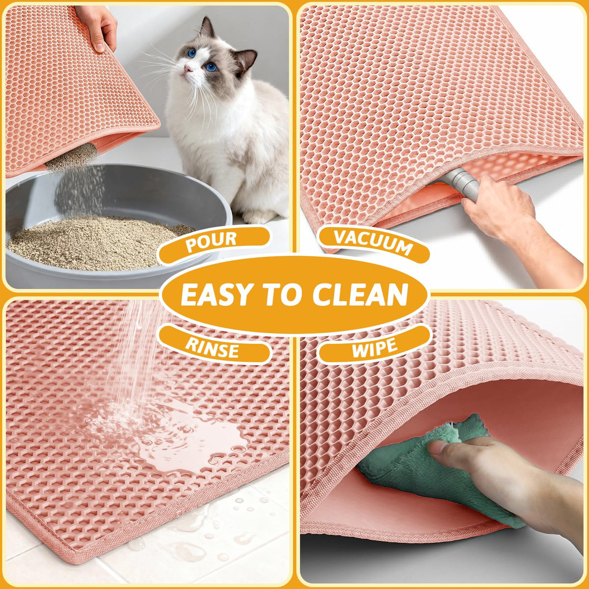 Pieviev Litter Mat, Double-Layer Waterproof Trapping Mat, 24" x 15" Black
