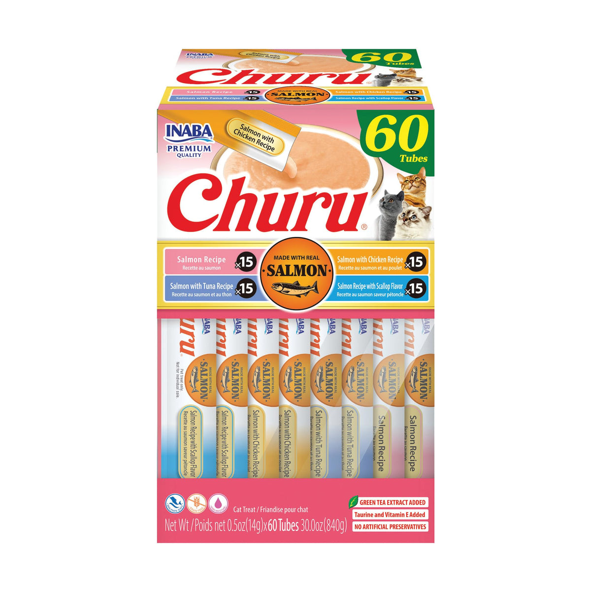 INABA Churu Cat Treats, Lickable, Squeezable Creamy Purée Cat Treat with Green Tea Extract & Taurine, 0.5 Ounces Each Tube, 20 Tubes, Chicken Variety Box