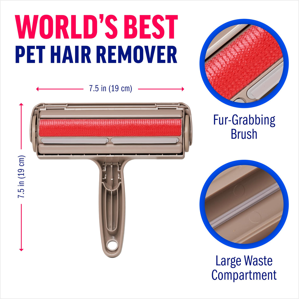 ChomChom Roller Pet Hair Remover – Original Size Reusable Lint Roller for Cat & Dog Hair on Furniture, Couch, Carpet, Car, Rugs & Bedding – Portable, Eco-Friendly (White)