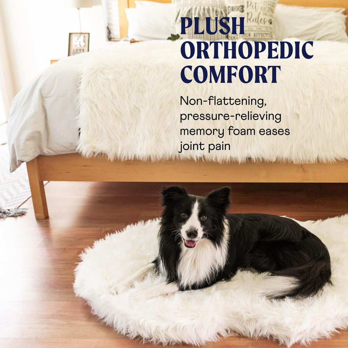 PAW BRANDS PupRug Orthopedic Memory Foam Dog Bed, White/Brown, 50x30