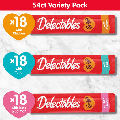 Delectables Squeeze Up Variety Pack, Creamy Squeezable Puree, Lickable Wet Cat Treats, Grain Free, No Added Fillers, No by-Products, No Added Preservatives, 0.5 Ounces Tube, 72 Tubes Total