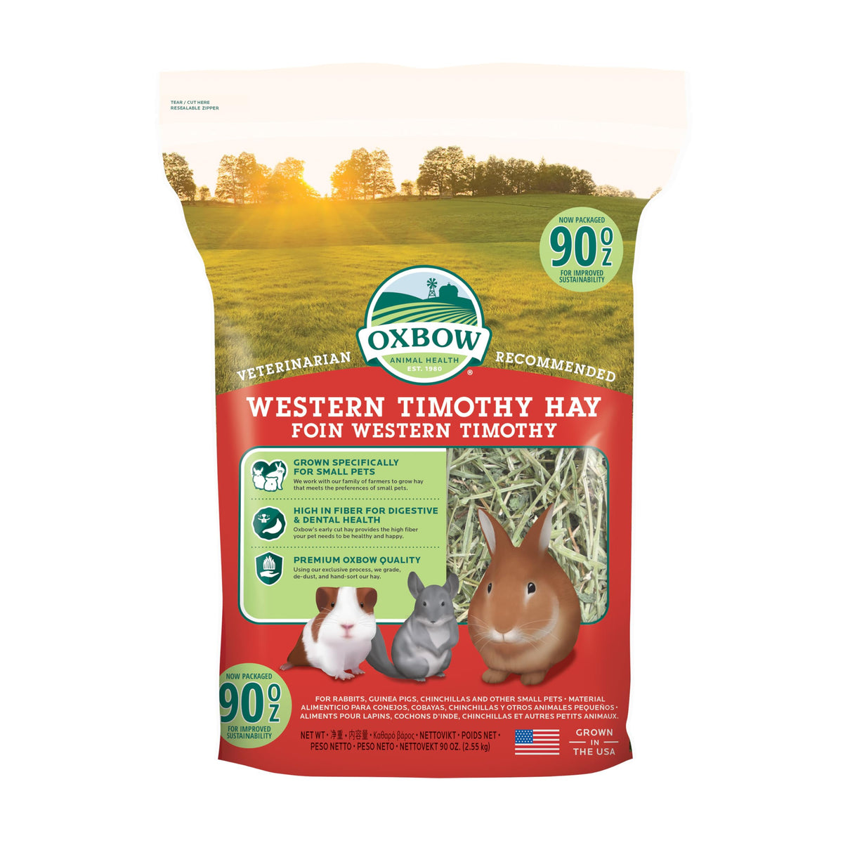 Oxbow Western Timothy Hay, Rabbit & Guinea Pig Hay, High Fiber, USA, 40 oz