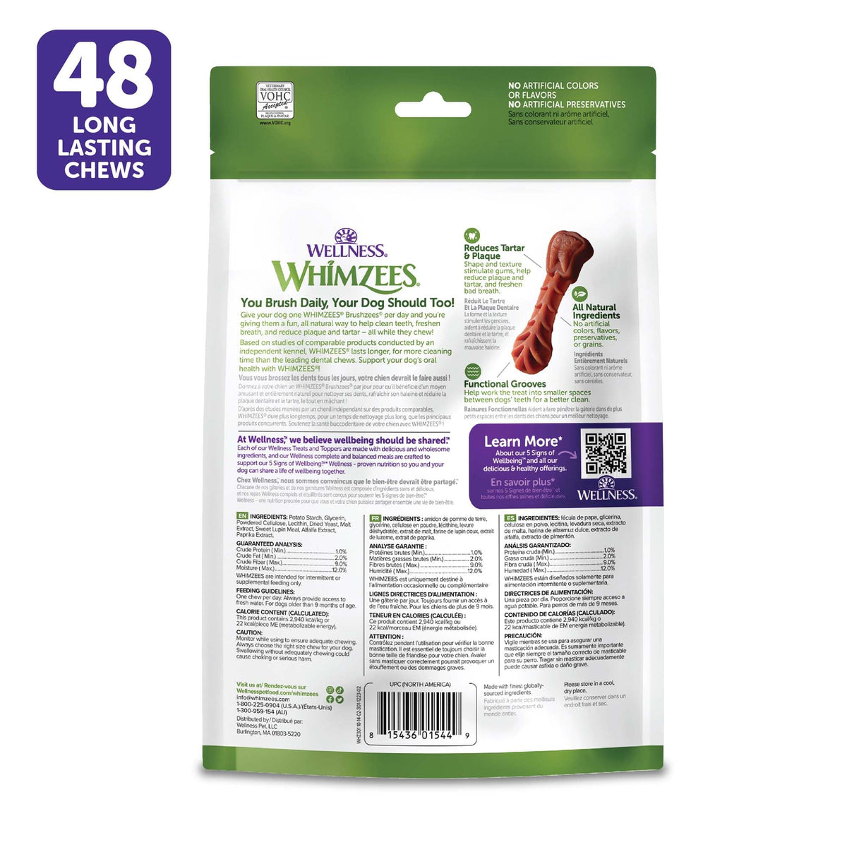 Wellness WHIMZEES Freshzees Natural Dog Dental Treat, Soft Chews, Freshens Breath, Medium Size, 14.81 oz Bag, 14 Count