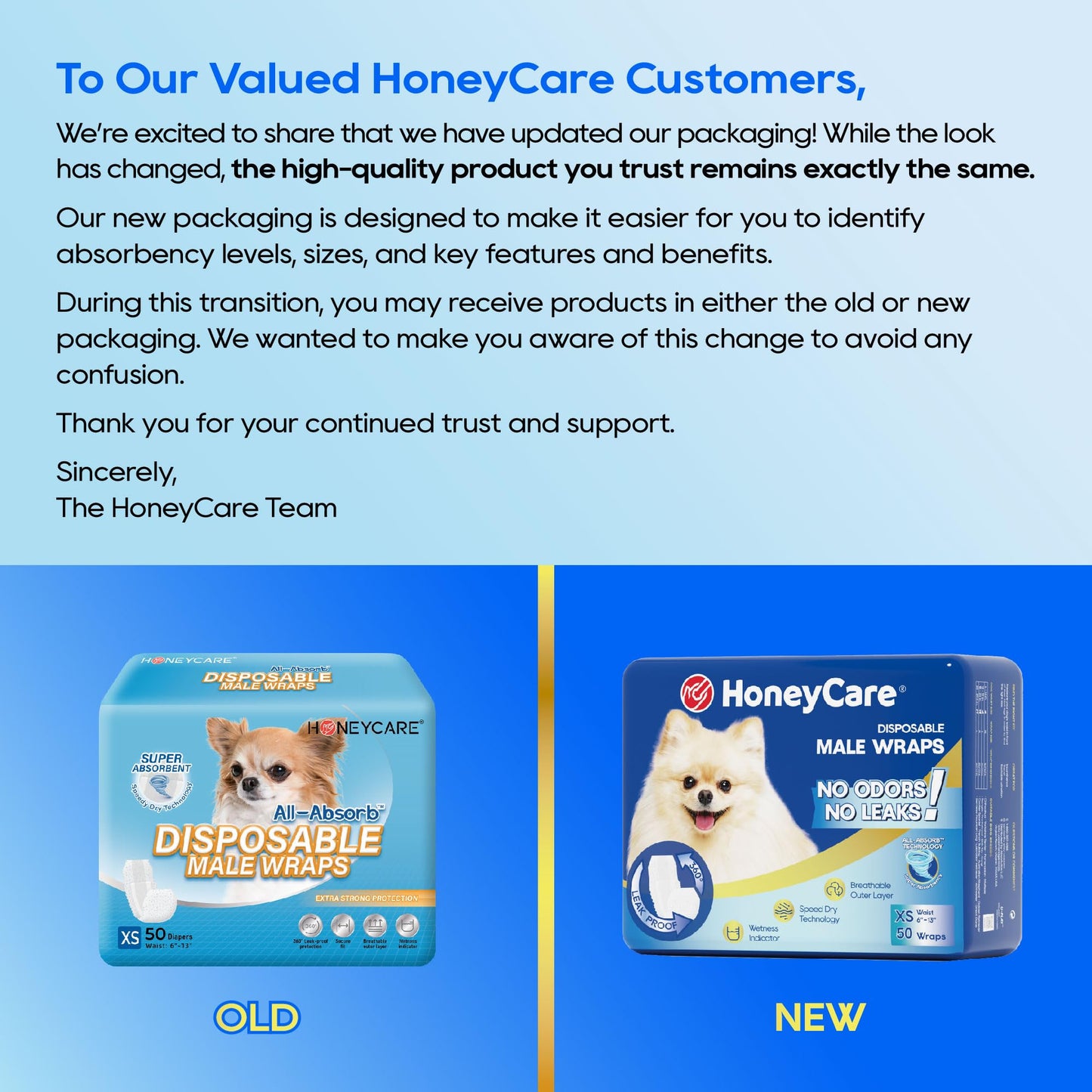 HONEY CARE All-Absorb A26 Male Dog Wrap, 50 Count, Small