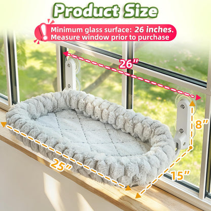AMOSIJOY Cordless Cat Window Perch with Cushion Bed Metal Frame, L Gray