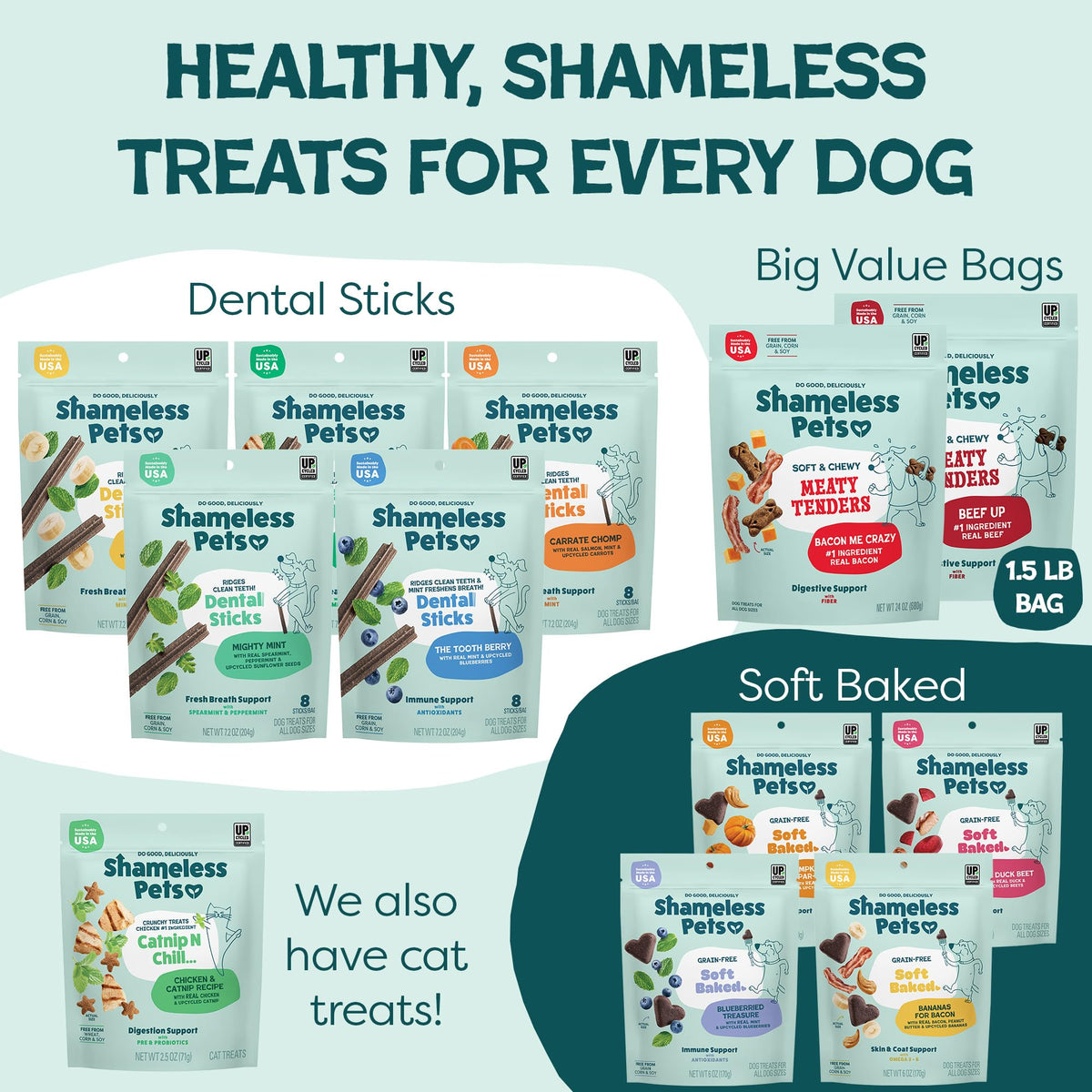 Shameless Pets Meaty Tenders Variety Pack, Soft Dog Treats, 8 Ounce (Pack of 6)