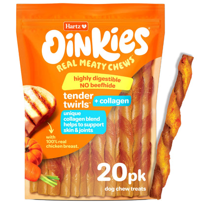 Hartz Oinkies Tender Twirls + Collagen Rawhide‑Free Dog Chews, 20 Count, 9.5 Ounce (Pack of 12)