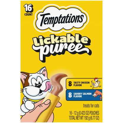 Temptations Creamy Puree Cat Treats, Chicken, Salmon & Tuna, 24 Count