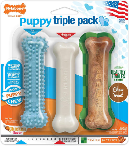 Nylabone New Puppy Starter Kit, Puppy Teething Toys, 3 Pack, Blue