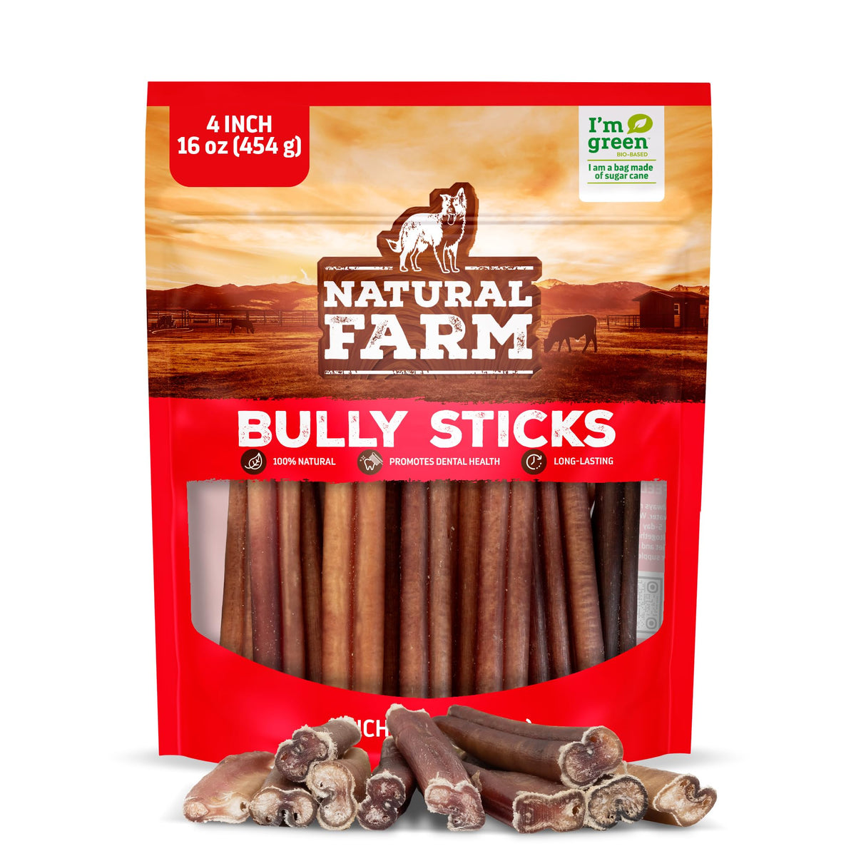Natural Farm Odor-Free Bully Sticks (6 Inch, 25 count),1.3 lb. Bag, Fully Digestible 100% Beef Pizzle Chews,Grass-Fed, Non-GMO,Grain-Free, Natural Long-Lasting Chews for Small & Large Dogs. Pack of 25