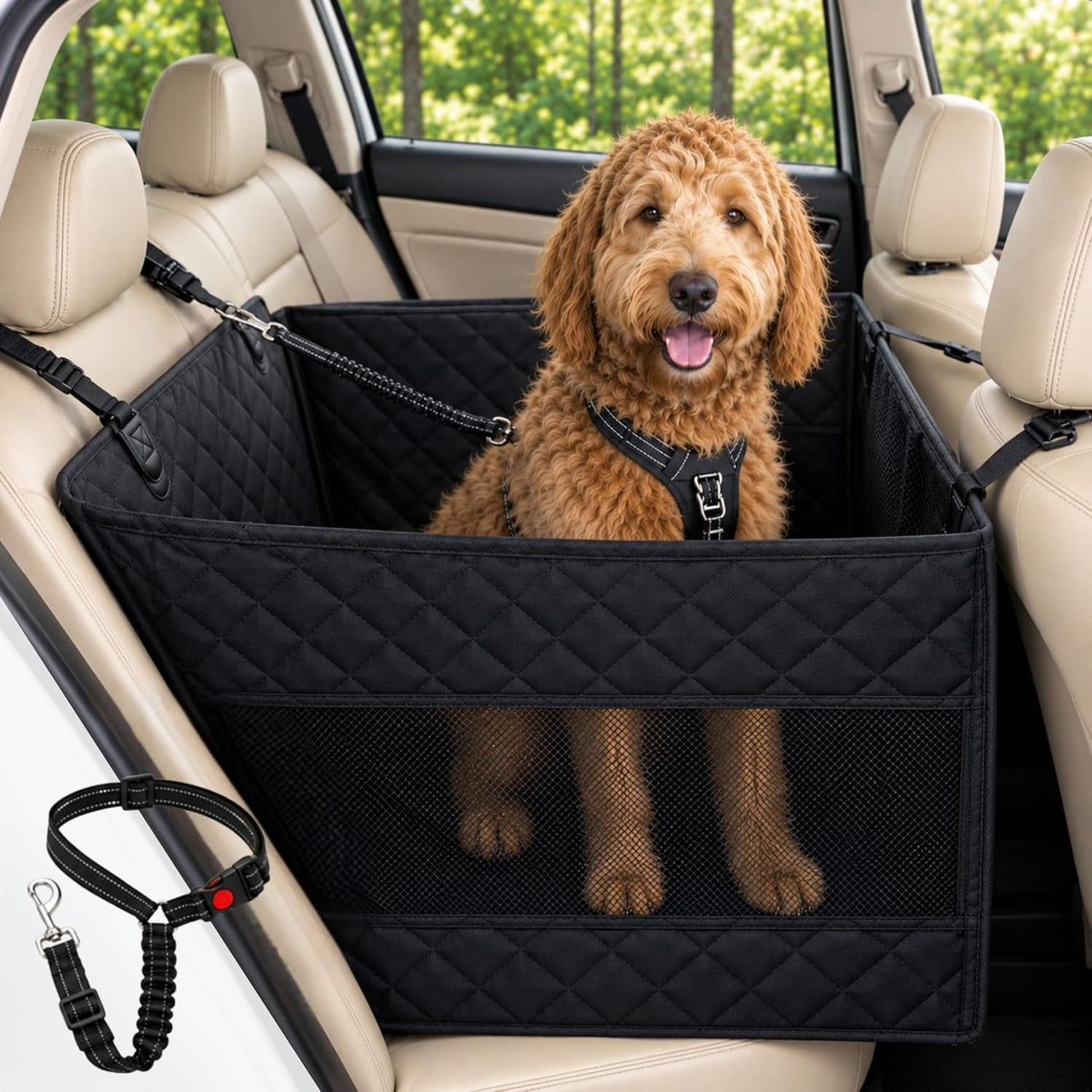 Half Hammock Dog Seat Cover for Back Seat - Waterproof Half Backseat Dog Cover, Space Saving Split Seat Design, Universal Fit & Heavy Duty Pet Restraint