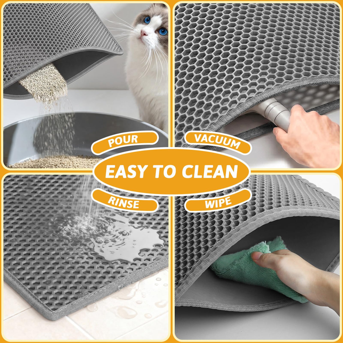 Pieviev Litter Mat, Double-Layer Waterproof Trapping Mat, 24" x 15" Black