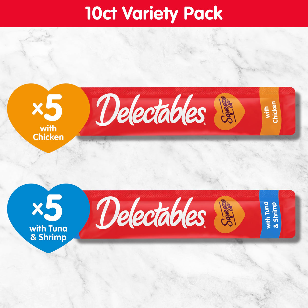 Delectables Squeeze Up Variety Pack, Creamy Squeezable Puree, Lickable Wet Cat Treats, Grain Free, No Added Fillers, No by-Products, No Added Preservatives, 0.5 Ounces Tube, 72 Tubes Total