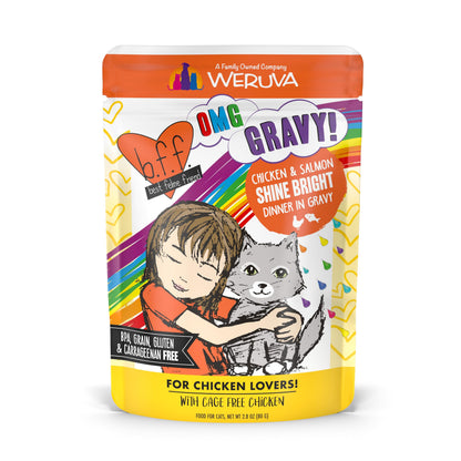 Weruva B.F.F. OMG - Best Feline Friend Oh My Gravy! Tuna & Chicken Charm Me with Tuna & Chicken in Gravy Cat Food, 3oz Pouch (Pack of 48)