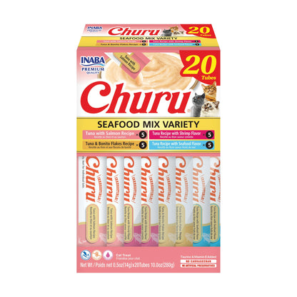 INABA Churu Cat Treats, Lickable, Squeezable Creamy Purée Cat Treat with Green Tea Extract & Taurine, 0.5 Ounces Each Tube, 20 Tubes, Chicken Variety Box